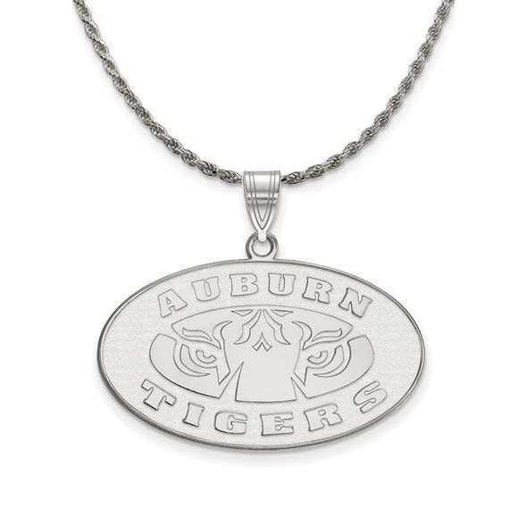 Sterling Silver Auburn U Tigers Large Logo Necklace - 18 Inch